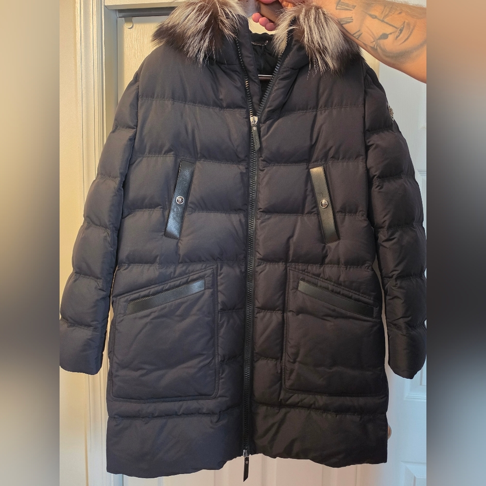 Versace Black Puffer Coat with Fur Trim